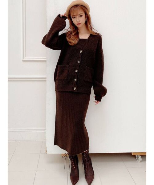 RESEXXY（リゼクシー）の「カラーニットキャミワンピース【セットアップ着用可能】（ワンピース・レディース・ブラウン/ベージュ/グリーン・FREE）」の9枚目の写真