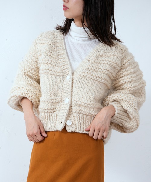 CIAOPANIC（チャオパニック）の「ハンドニットカーディガン（カーディガン/ボレロ・レディース・オフホワイト/モスグリーン/モカ・FREE）」の16枚目の写真
