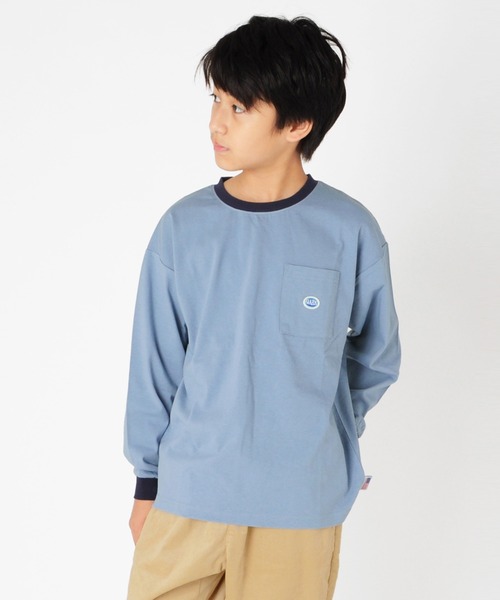 GLAZOS（グラソス）の「ミドルウエイト天竺・USAコットンドロップショルダーポケット長袖Tシャツ（Tシャツ/カットソー・キッズ・サックスブルー/ブラック/チャコールグレー/グリーン/アイボリー・130cm/170cm/150cm/160cm/140cm）」の5枚目の写真