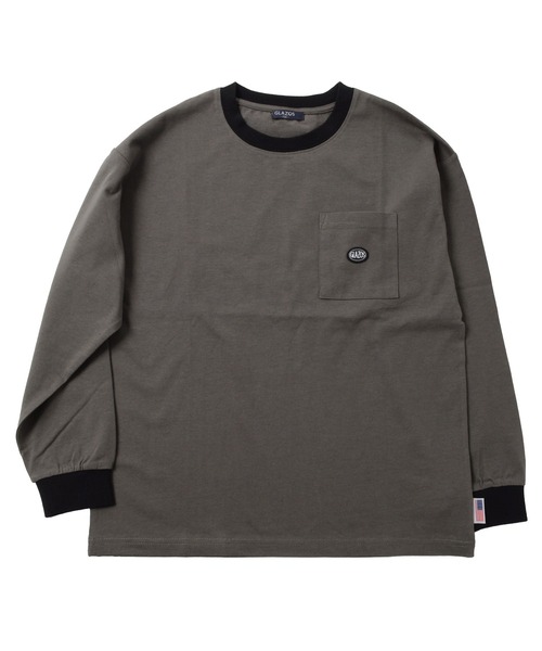 GLAZOS（グラソス）の「ミドルウエイト天竺・USAコットンドロップショルダーポケット長袖Tシャツ（Tシャツ/カットソー・キッズ・サックスブルー/ブラック/チャコールグレー/グリーン/アイボリー・130cm/170cm/150cm/160cm/140cm）」の3枚目の写真