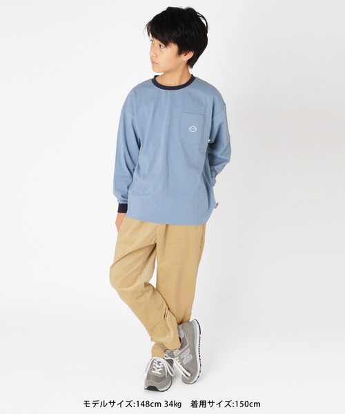 GLAZOS（グラソス）の「ミドルウエイト天竺・USAコットンドロップショルダーポケット長袖Tシャツ（Tシャツ/カットソー・キッズ・サックスブルー/ブラック/チャコールグレー/グリーン/アイボリー・130cm/170cm/150cm/160cm/140cm）」の7枚目の写真