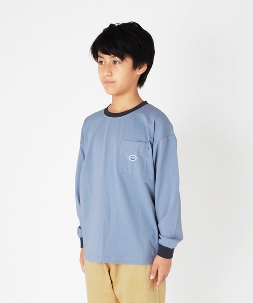 GLAZOS（グラソス）の「ミドルウエイト天竺・USAコットンドロップショルダーポケット長袖Tシャツ（Tシャツ/カットソー・キッズ・サックスブルー/ブラック/チャコールグレー/グリーン/アイボリー・130cm/170cm/150cm/160cm/140cm）」の8枚目の写真