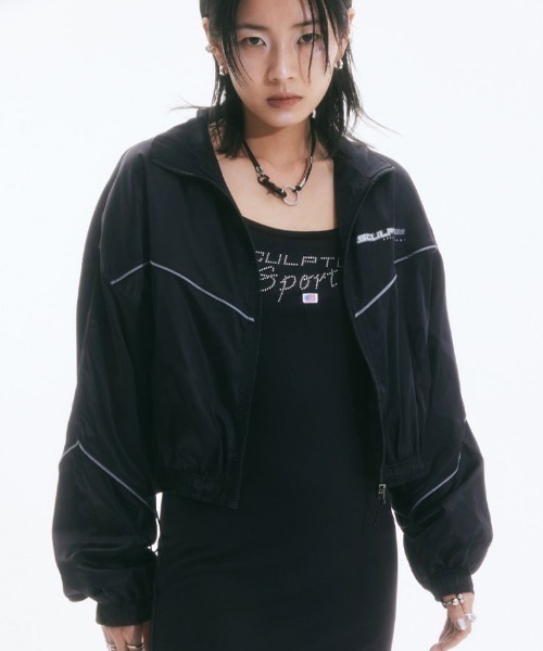 SCULPTOR（スカルプター）の「Satin Crop Windbreaker/サテンクロップウィンドブレーカー（その他アウター・レディース・ブラック/ライトグレー・FREE）」の2枚目の写真