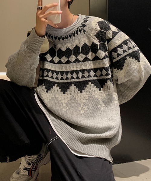 MGV（エムジーヴィー）の「ノルディック柄クルーネックニット（ニット/セーター・メンズ・ホワイト/ブラック/グレー・MEDIUM/LARGE/X-LARGE）」の10枚目の写真