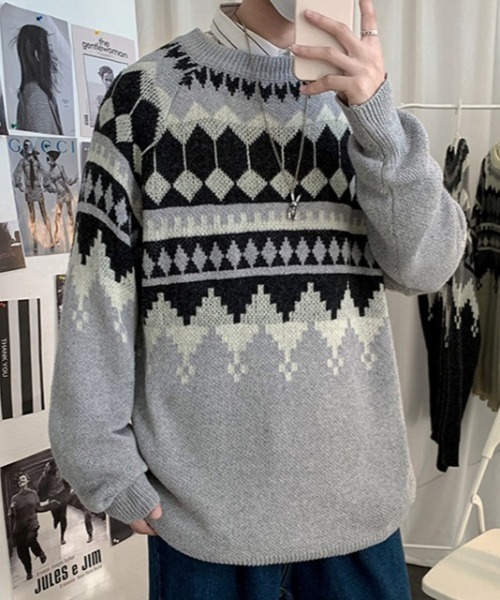 MGV（エムジーヴィー）の「ノルディック柄クルーネックニット（ニット/セーター・メンズ・ホワイト/ブラック/グレー・MEDIUM/LARGE/X-LARGE）」の12枚目の写真