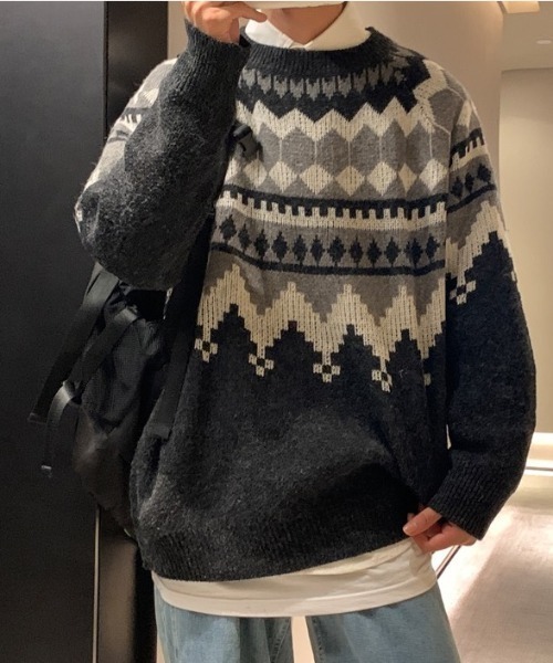 MGV（エムジーヴィー）の「ノルディック柄クルーネックニット（ニット/セーター・メンズ・ホワイト/ブラック/グレー・MEDIUM/LARGE/X-LARGE）」の4枚目の写真