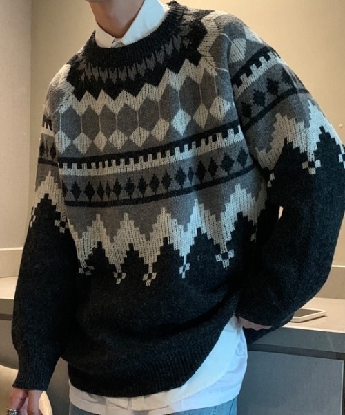MGV（エムジーヴィー）の「ノルディック柄クルーネックニット（ニット/セーター・メンズ・ホワイト/ブラック/グレー・MEDIUM/LARGE/X-LARGE）」の5枚目の写真