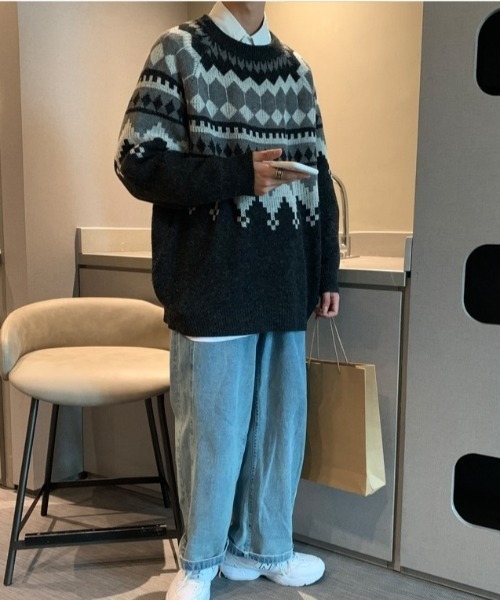 MGV（エムジーヴィー）の「ノルディック柄クルーネックニット（ニット/セーター・メンズ・ホワイト/ブラック/グレー・MEDIUM/LARGE/X-LARGE）」の6枚目の写真