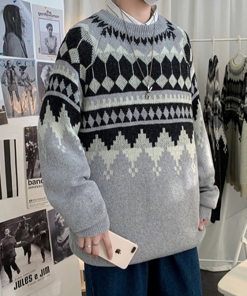 MGV（エムジーヴィー）の「ノルディック柄クルーネックニット（ニット/セーター・メンズ・ホワイト/ブラック/グレー・MEDIUM/LARGE/X-LARGE）」の11枚目の写真