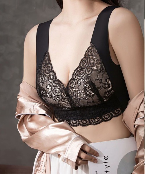 Lace Ladies（レースレディース）の「背面シームレスタイプ ノンワイヤーレースブラジャー（ナイトブラ・レディース・ベージュ/ブルーグレー/ブラック/ピンク・M/L/XL）」の12枚目の写真