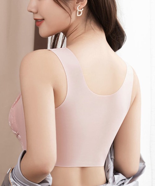 Lace Ladies（レースレディース）の「背面シームレスタイプ ノンワイヤーレースブラジャー（ナイトブラ・レディース・ベージュ/ブルーグレー/ブラック/ピンク・M/L/XL）」の7枚目の写真