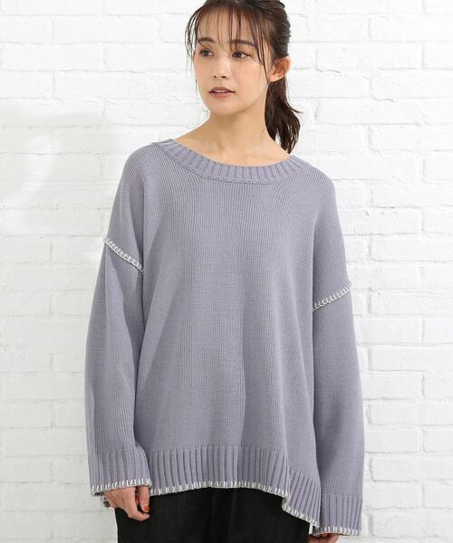 SHOO・LA・RUE（シューラルー）の「◆配色ステッチニットプルオーバー（ニット/セーター・レディース・ブラック系4/チョコ/ベージュ系その他7/ブルー系4・00）」の4枚目の写真