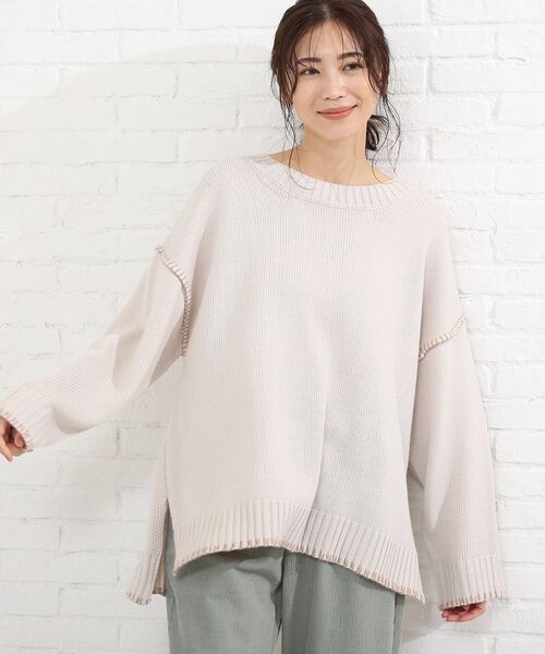 SHOO・LA・RUE（シューラルー）の「◆配色ステッチニットプルオーバー（ニット/セーター・レディース・ブラック系4/チョコ/ベージュ系その他7/ブルー系4・00）」の3枚目の写真