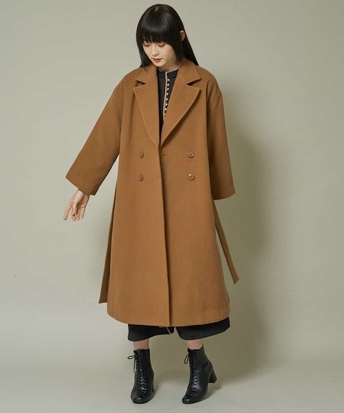 A de a.v.v（アードアー・ヴェ・ヴェ）の「フェイクウールサイドスリットロングコート（ステンカラーコート・レディース・ブラック/ベージュ/ライトブラウン・38/36）」の6枚目の写真