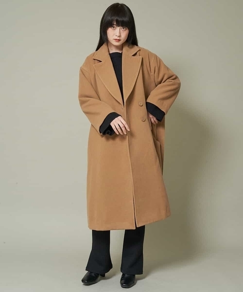 A de a.v.v（アードアー・ヴェ・ヴェ）の「フェイクウールサイドスリットロングコート（ステンカラーコート・レディース・ブラック/ベージュ/ライトブラウン・38/36）」の13枚目の写真