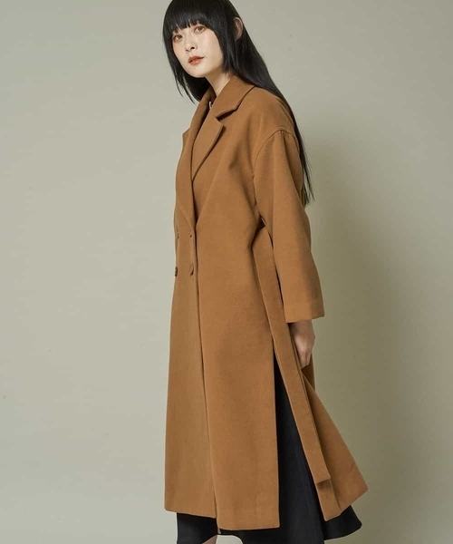 A de a.v.v（アードアー・ヴェ・ヴェ）の「フェイクウールサイドスリットロングコート（ステンカラーコート・レディース・ブラック/ベージュ/ライトブラウン・38/36）」の15枚目の写真
