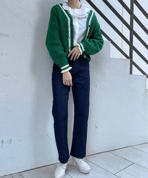 MAJESTIC LEGON（マジェスティックレゴン）の「バイカラーラインニットカーディガン（カーディガン/ボレロ・レディース・アイボリー/グリーン/ネイビー・MEDIUM）」の22枚目の写真