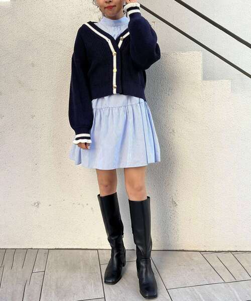 MAJESTIC LEGON（マジェスティックレゴン）の「バイカラーラインニットカーディガン（カーディガン/ボレロ・レディース・アイボリー/グリーン/ネイビー・MEDIUM）」の16枚目の写真