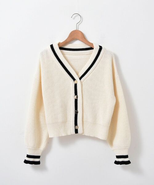 MAJESTIC LEGON（マジェスティックレゴン）の「バイカラーラインニットカーディガン（カーディガン/ボレロ・レディース・アイボリー/グリーン/ネイビー・MEDIUM）」の14枚目の写真