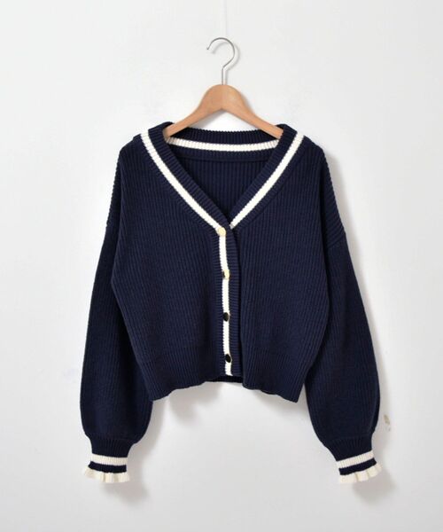 MAJESTIC LEGON（マジェスティックレゴン）の「バイカラーラインニットカーディガン（カーディガン/ボレロ・レディース・アイボリー/グリーン/ネイビー・MEDIUM）」の12枚目の写真