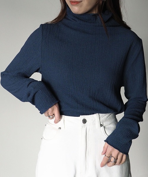 Riberry(リベリー)の「ハイネックメロートップス(Tシャツ/カットソー・レディース・ブラック/ネイビー/オフホワイト/イエロー・MEDIUM)」の1枚目の写真