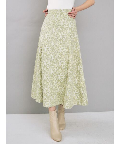 MERCURYDUO（マーキュリーデュオ）の「ジャガードタックフレアロングスカート（スカート・レディース・ライトグレー/ミント・SMALL/MEDIUM）」の2枚目の写真