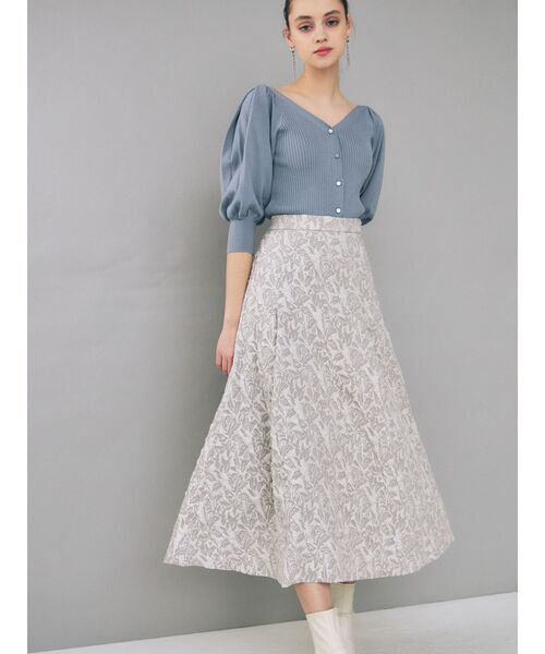 MERCURYDUO（マーキュリーデュオ）の「ジャガードタックフレアロングスカート（スカート・レディース・ライトグレー/ミント・SMALL/MEDIUM）」の4枚目の写真