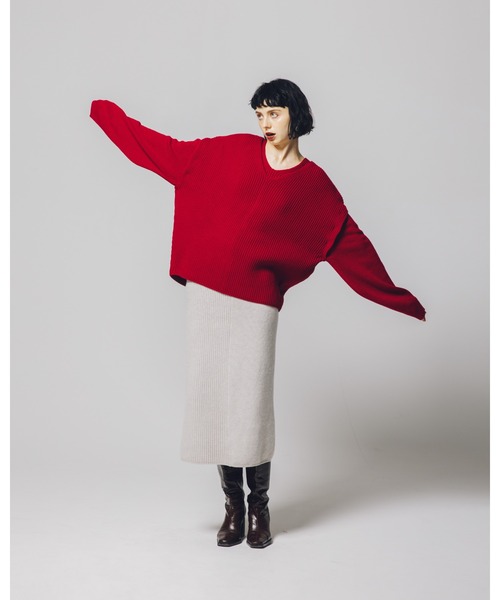 led.tokyo（レッドトウキョウ）の「【led.tokyo】ランダムリブスウィッティングスカート（スカート・レディース・レッド/ホワイト・M）」の9枚目の写真