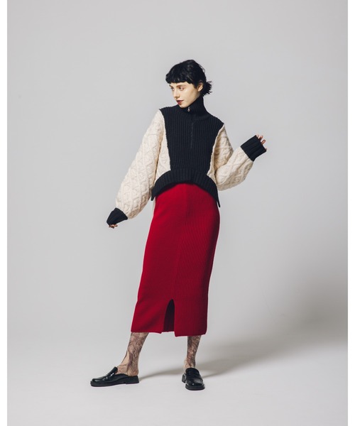 led.tokyo（レッドトウキョウ）の「【led.tokyo】ランダムリブスウィッティングスカート（スカート・レディース・レッド/ホワイト・M）」の13枚目の写真