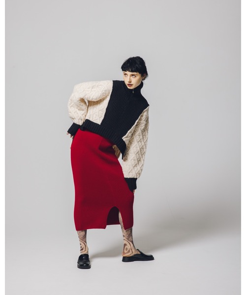 led.tokyo（レッドトウキョウ）の「【led.tokyo】ランダムリブスウィッティングスカート（スカート・レディース・レッド/ホワイト・M）」の14枚目の写真