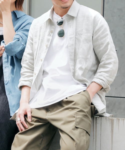 CIAOPANIC TYPY（チャオパニックティピー）の「■麻100%レギュラーカラービックシャツ（シャツ/ブラウス・メンズ・ライトグレー/ブルー/ベージュ系その他・M/L）」の2枚目の写真