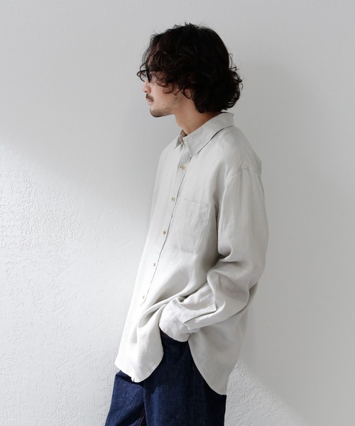 CIAOPANIC TYPY（チャオパニックティピー）の「■麻100%レギュラーカラービックシャツ（シャツ/ブラウス・メンズ・ライトグレー/ブルー/ベージュ系その他・M/L）」の8枚目の写真