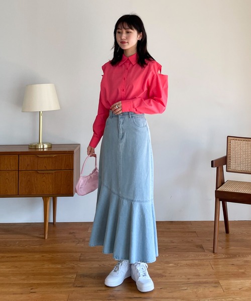 EPIMI E'PIMMY（エピミエピミー）の「ショルダー＆バックオープンシャツ（シャツ/ブラウス・レディース・オフホワイト/ピンク/ブルー・MEDIUM）」の18枚目の写真