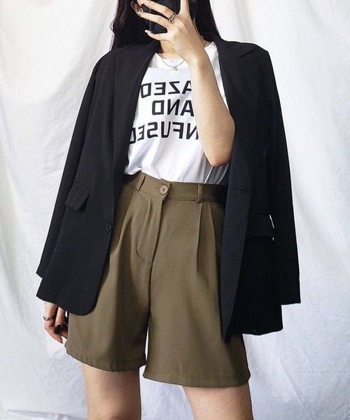 me+em select（ミームセレクト）の「※※【 5色展開 ／選べる３サイズ 】ハイウエストカラータックショートパンツ（その他パンツ・レディース・ホワイト/ブラック/ブルー/グリーン/モカ・SMALL/MEDIUM/LARGE）」の8枚目の写真