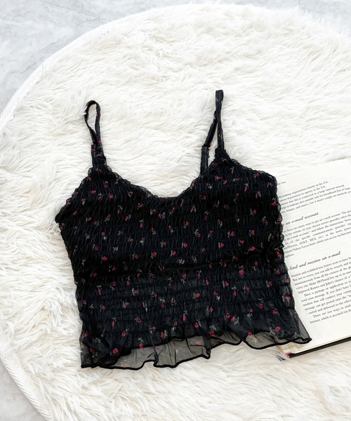 Rmine(アールマイン)の「フラワープリントシャーリングキャミ(キャミソール・レディース・ホワイト/ブラック・FREE)」の2枚目の写真