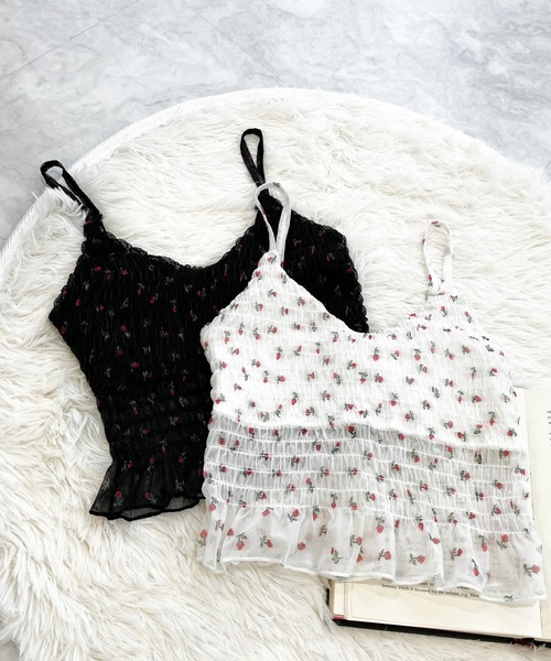 Rmine(アールマイン)の「フラワープリントシャーリングキャミ(キャミソール・レディース・ホワイト/ブラック・FREE)」の13枚目の写真