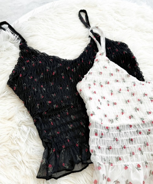 Rmine(アールマイン)の「フラワープリントシャーリングキャミ(キャミソール・レディース・ホワイト/ブラック・FREE)」の11枚目の写真