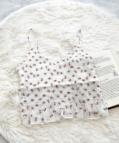 Rmine(アールマイン)の「フラワープリントシャーリングキャミ(キャミソール・レディース・ホワイト/ブラック・FREE)」の15枚目の写真
