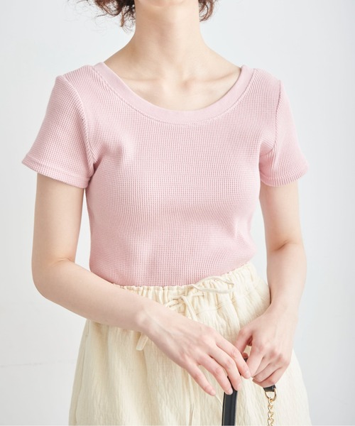 FREE'S MART（フリーズマート）の「◆ワッフルバックオープンカットソー（Tシャツ/カットソー・レディース・ブラック/ピンク/ホワイト/グリーン・FREE）」の4枚目の写真