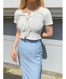 WC（ダブル シー）の「レースアップTシャツ（Tシャツ/カットソー・レディース）」
