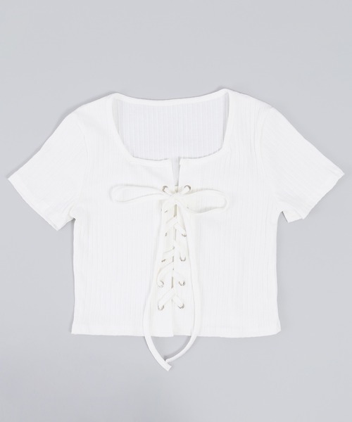 WC（ダブル シー）の「レースアップTシャツ（Tシャツ/カットソー・レディース・ホワイト/ブラック・FREE）」の5枚目の写真