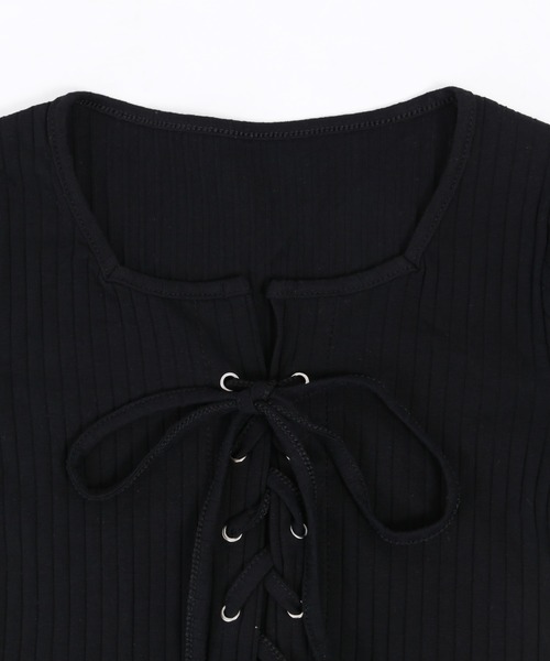 WC（ダブル シー）の「レースアップTシャツ（Tシャツ/カットソー・レディース・ホワイト/ブラック・FREE）」の7枚目の写真