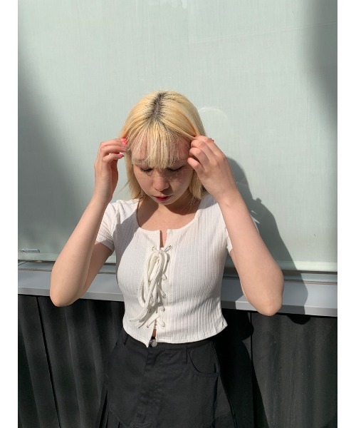 WC（ダブル シー）の「レースアップTシャツ（Tシャツ/カットソー・レディース・ホワイト/ブラック・FREE）」の8枚目の写真