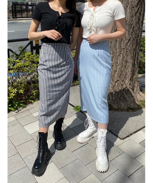 WC（ダブル シー）の「レースアップTシャツ（Tシャツ/カットソー・レディース・ホワイト/ブラック・FREE）」の6枚目の写真