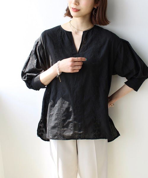GeeRA(ジーラ)の「キーネック袖ボリュームレースブラウス(シャツ/ブラウス・レディース・ブラック/オフホワイト・MEDIUM/LARGE/X-LARGE)」の5枚目の写真