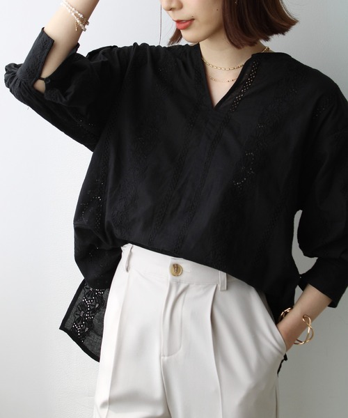 GeeRA(ジーラ)の「キーネック袖ボリュームレースブラウス(シャツ/ブラウス・レディース・ブラック/オフホワイト・MEDIUM/LARGE/X-LARGE)」の6枚目の写真