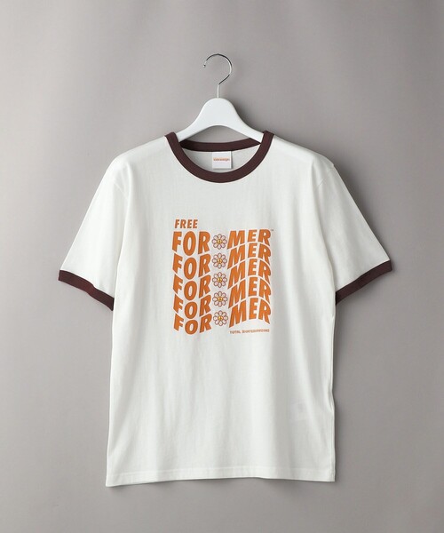 売れ筋商品|||ネバーフリードレスド Tシャツ レディース トップス ORANGE - Print T-shirt - white FREAK'S STORE（フリークスストア）の「ピースフラワーリンガー