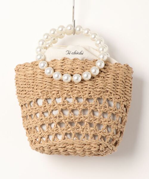 Te chichi(テチチ)の「パールハンドルペーパーバッグ(トートバッグ・レディース・ベージュ/チャコール・フリ-)」の1枚目の写真