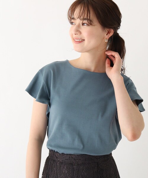 index（インデックス）の「◆50/-SUPIMAコットンフリルスリーブトップス【WEB限定カラー・サイズ】（Tシャツ/カットソー・レディース・ブラック/ホワイト系その他3/ブルー/ライトグレー系7・38/40/36/42）」の4枚目の写真