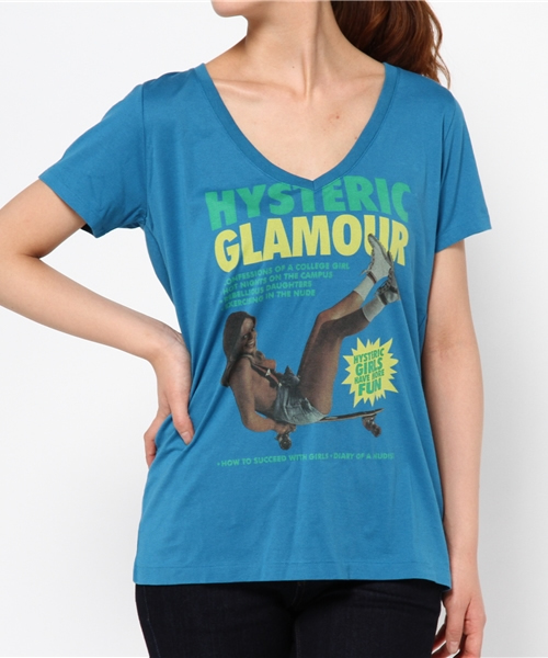 HYSTERIC GLAMOUR（ヒステリックグラマー）の「SKATEBOAD GIRL pt VネックT-SH（Tシャツ/カットソー・レディース・ホワイト/ブルー/ブラック・FREE）」の3枚目の写真